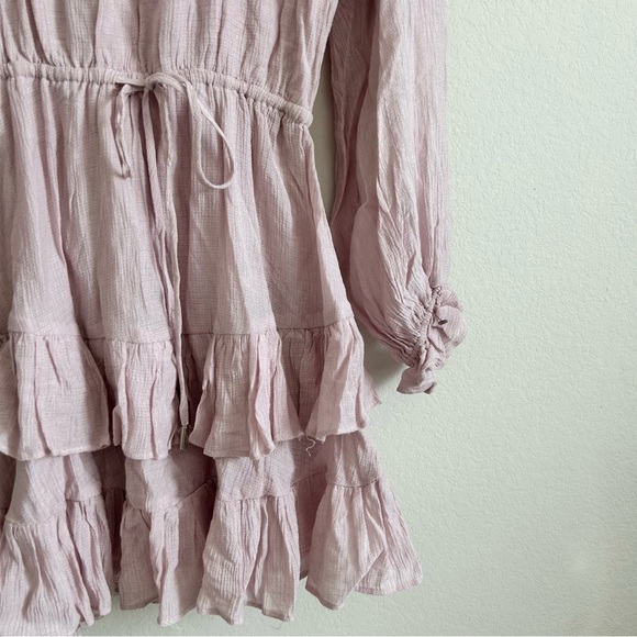 BOHO LONG SLEEVE FRILL DETAIL DRESS BLUSH | size small - Picture 7 of 11